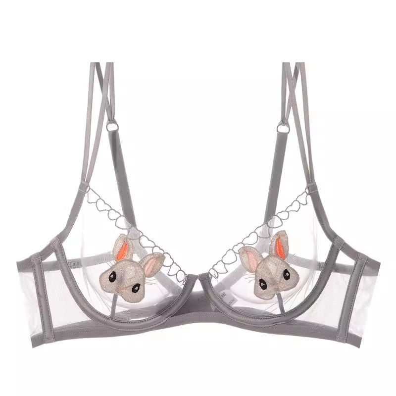 Image of Big breasts show small breasts sexy rabbit ultra-thin transparent underwear women want to gather and put down the sag and retract the accessory breasts bra set